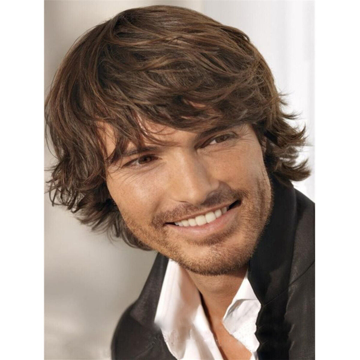 Men Daily Use Wig Medium Brown Toupee Short Natural Capless Hair wigs Fashion