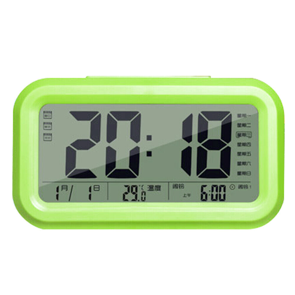 Smart Sensor Alarm Clock Large Screen Display Voice Clock Home Decor (Green