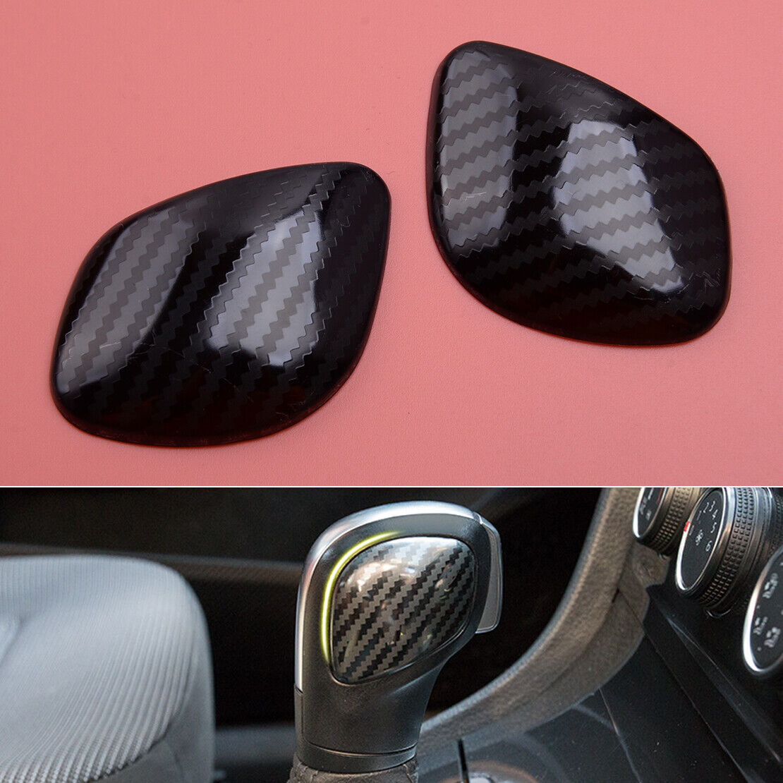 2pcs Carbon Fiber Style Gear Shift Knob Side Cover Trim Fit For VW Passat Beetle