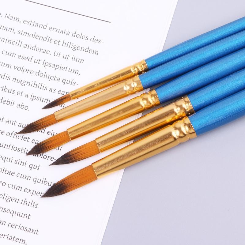 5xWatercolor Gouache Paint Brushes Round Pointed Tip Nylon Hair Set Art Supplies