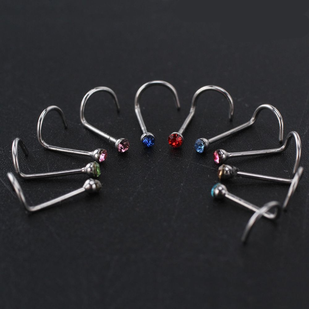 Fashion Surgical Steel Nostril Hoop Nose Piercing Crystal Screw Stud Nose Ring