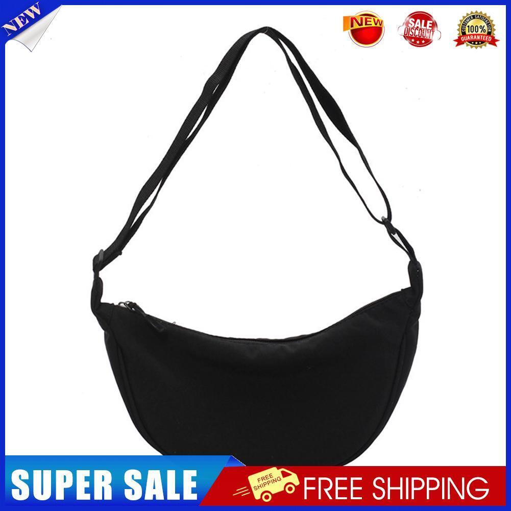 Lady Dumpling Shape Crossbody Bag Pure Canvas Portable Shoulder Bag (Black)