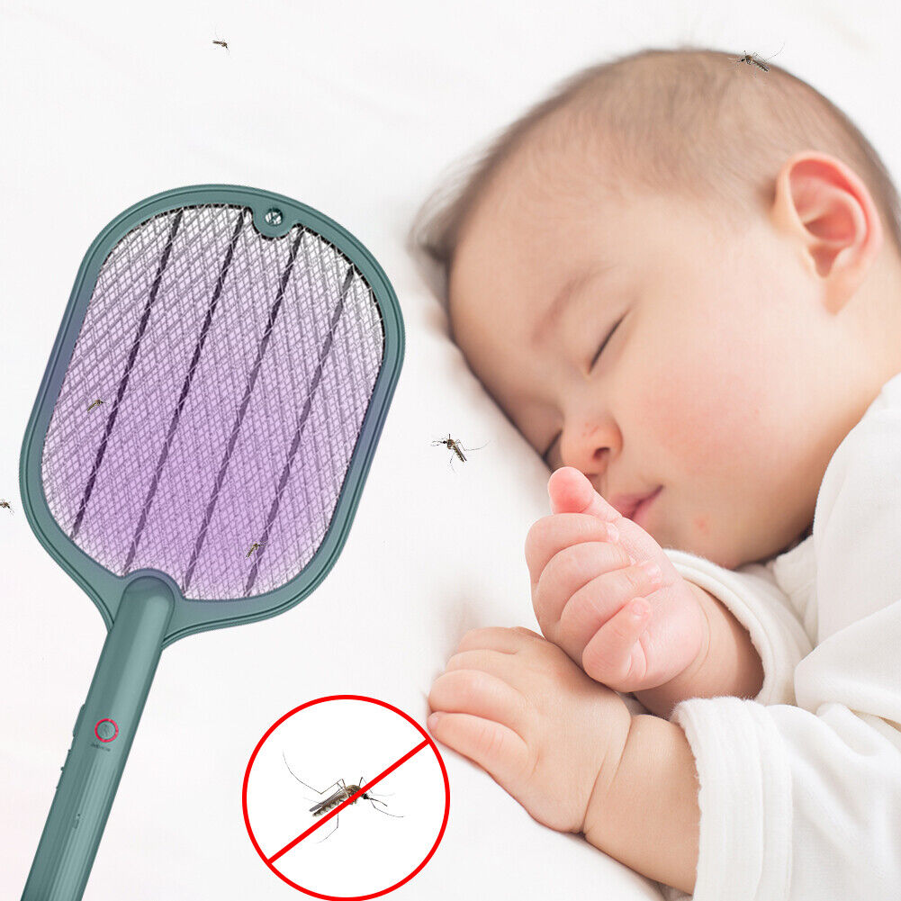 Electric Insect Swatter USB Rechargeable Led Light Mosquito Killer (Green)