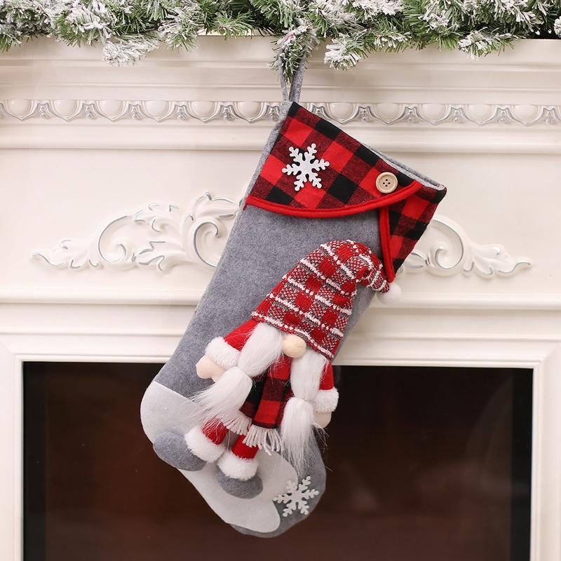 Christmas Gnome  Plaid Hat Stockings Set of 2 Candy Home Door Window Decor