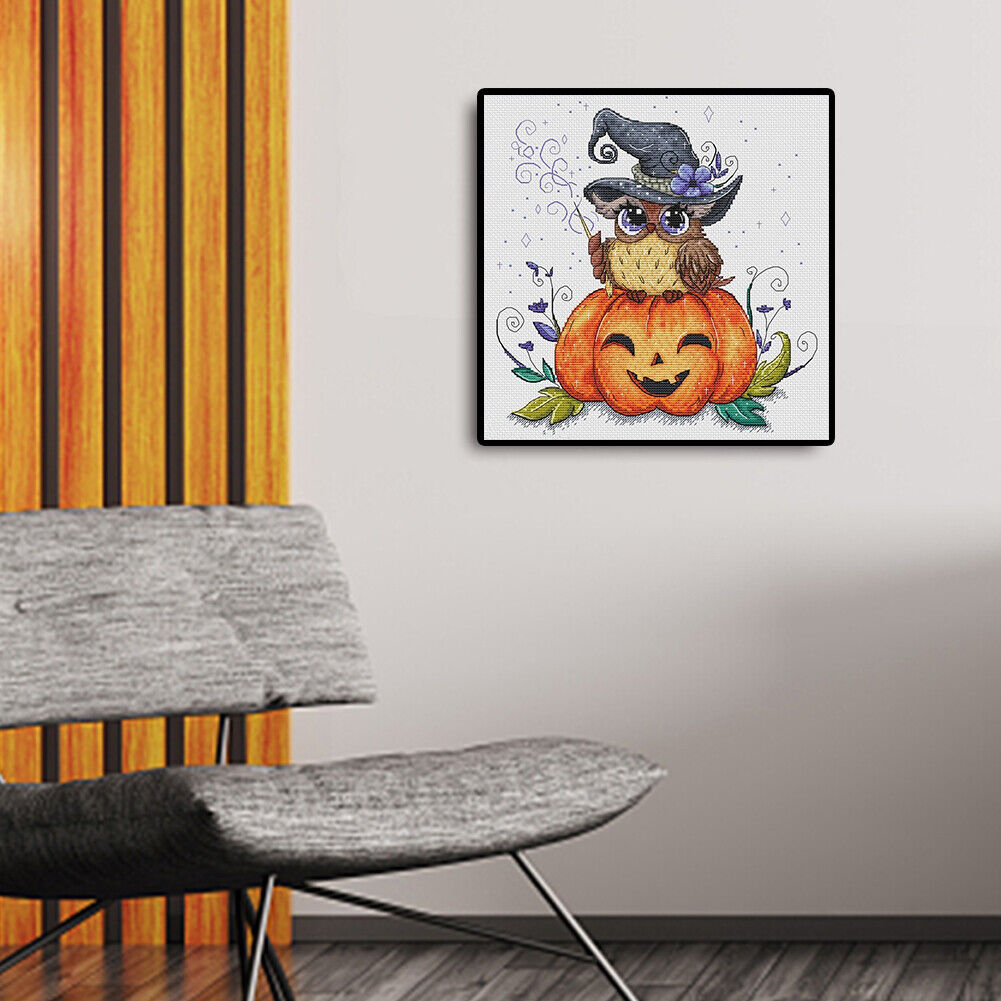 Partial Cross Stitch Halloween Owl Embroidery Cotton Thread DIY Needlework