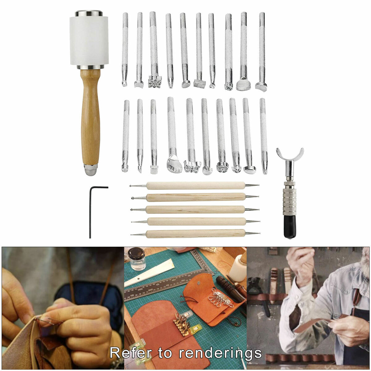 27x Leather Craft Tool Kit  Cutter Sewing Punch Tool Stitching Manual