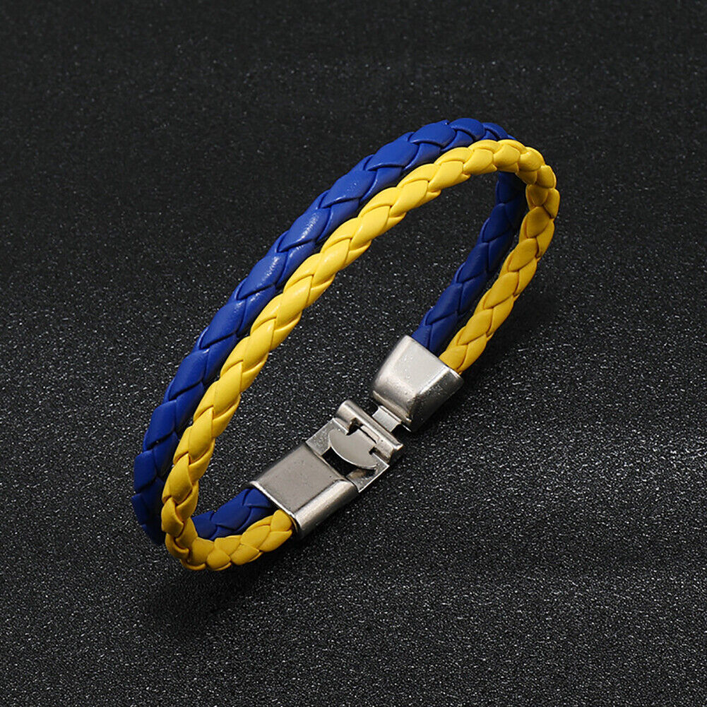 Ukraine Flag Bracelet Men Women Braided Woven Leather Blue Yellow Bangles