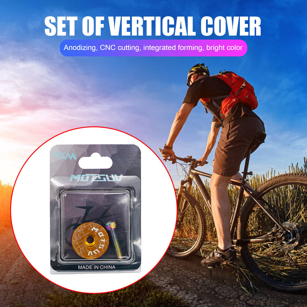 MTB Bike Headset Cover w/ Screw Bicycle Fork Tube Stem Cap Covers (Yellow)