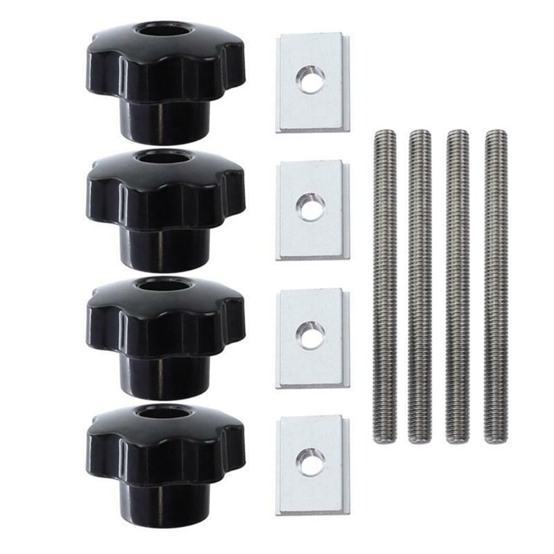 4Sets M8 Plum Hand Tighten Nuts Handle + M8 T-Track Slider Sliding Nut Screw Rod