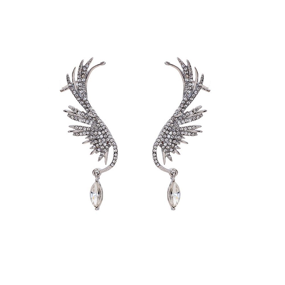 Earrings Zircon Dangle Drop Ear Clip Ear Stud Rhinestone Angel Wings Earrings