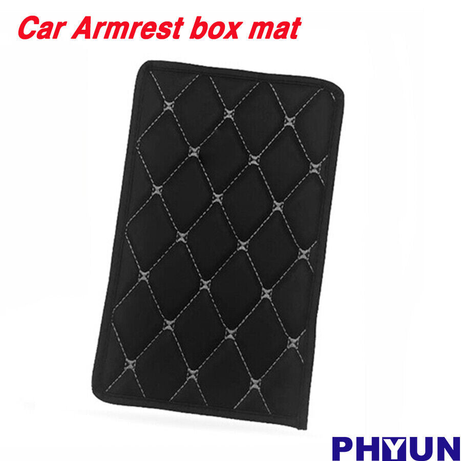 11.5 x 6.7" Black-White Line Center Console Box Armrest Trim Pad W/ Elastic Band