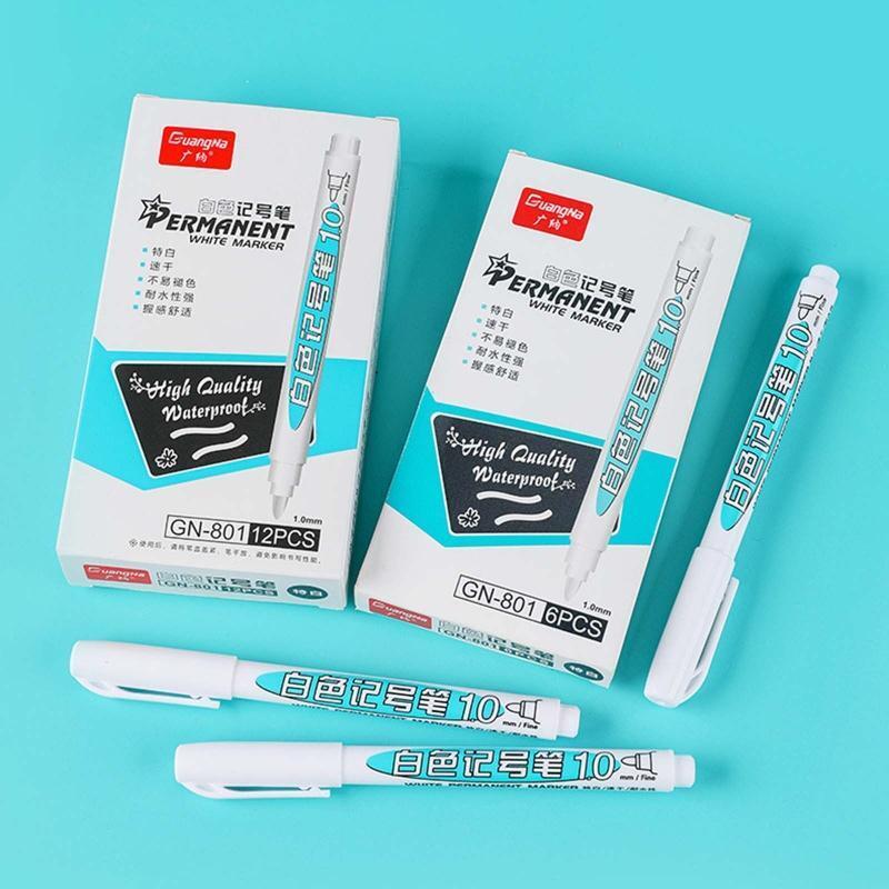 Permanent Marker Pen White Ink Refillable for Kid Student DIY Crafts Art Drawing