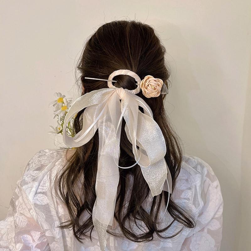 Versatile Metal Hair Stick Flower Shape Ribbon Headdress Fashion Elegant Hairpin