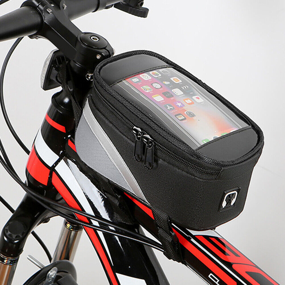 MTB Bike Bag Front Top Tube Touch Screen Mobile Phone Holder Case (Black)