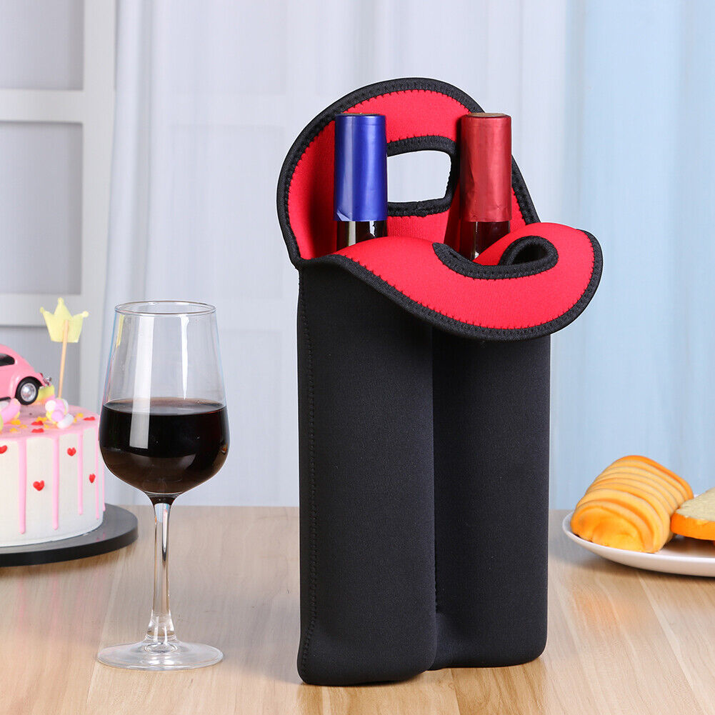 Wine Bottle Cooler Neoprene Double Bottle Protective Sleeve Holder (Red)