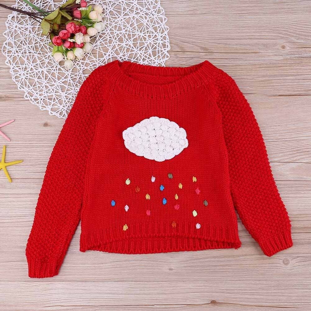 Winter Girls Kids Children Pullover Cartoon Rain Knitted Sweater(Red/(6-7T)