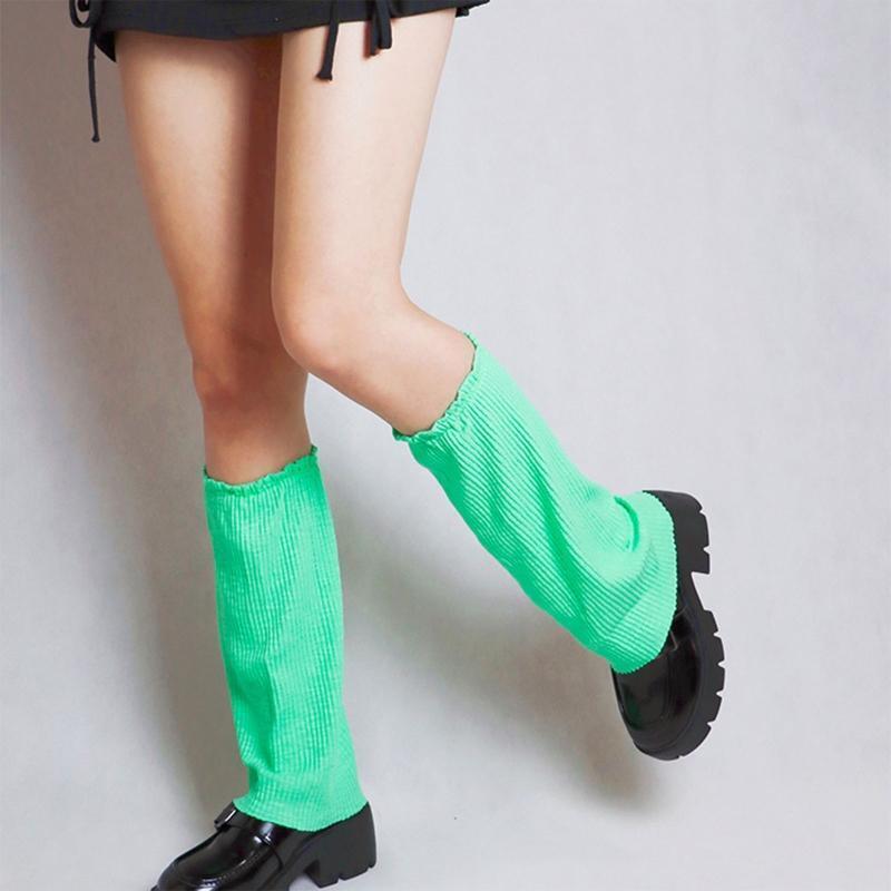 Women Harajuku Ribbed Knit Leg Warmers Gothic Neon Green Loose Foot Cover Socks