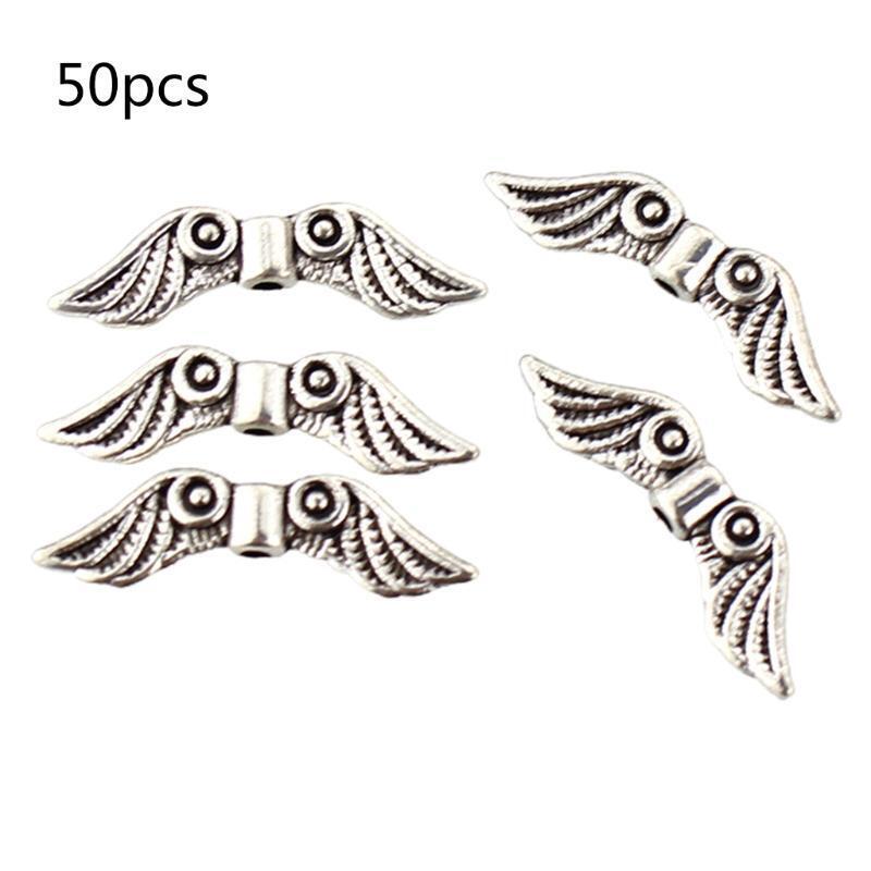 50 Pcs Angel Wing Spacer Metal Charm Beads for DIY Bracelets Necklace Jewellery
