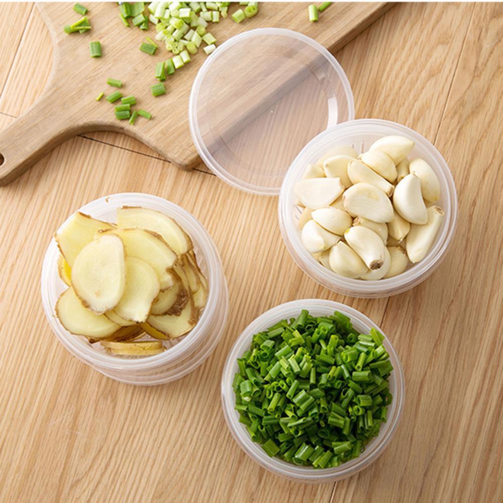 Round Drain Sealed Crisper Ginger Garlic Onion Food Fridge Storage Box Case