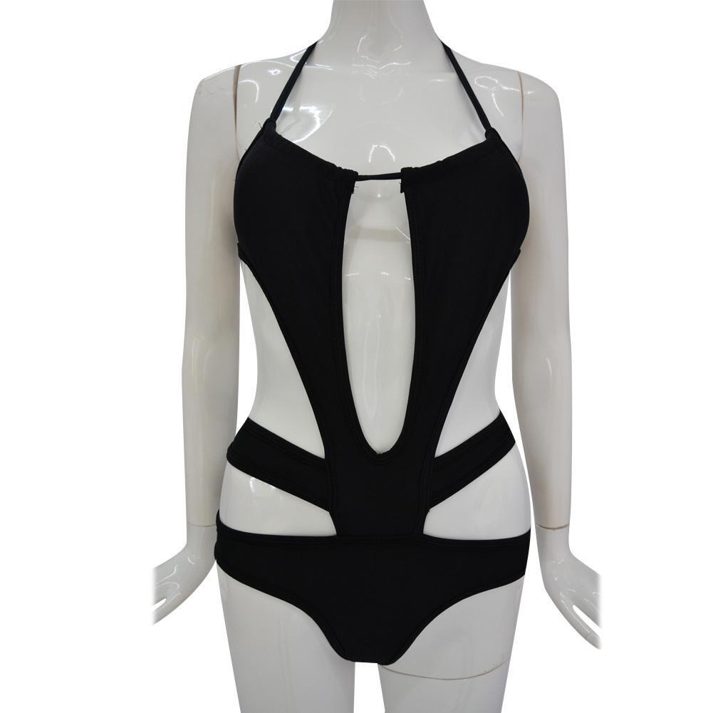 Women One Piece Swimwear High Cut Monokini Backless Swimsuit Bikini Set M