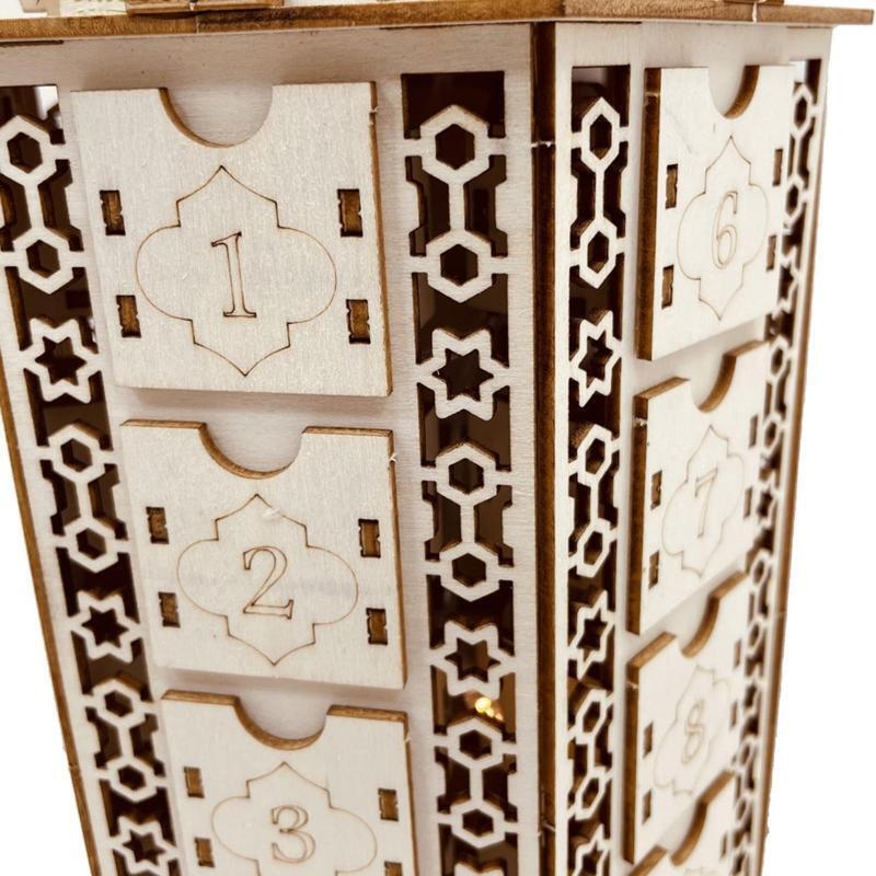 Eid Mubarak Palace Wooden Ornament Led Lantern Calendar Cabinet Crafts
