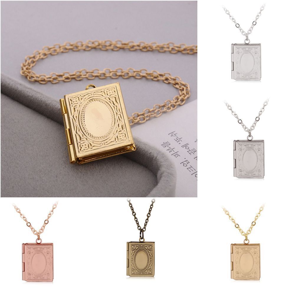 Women Book Friend Jewelry Square Shaped Necklace Photo Picture Locket Pendant