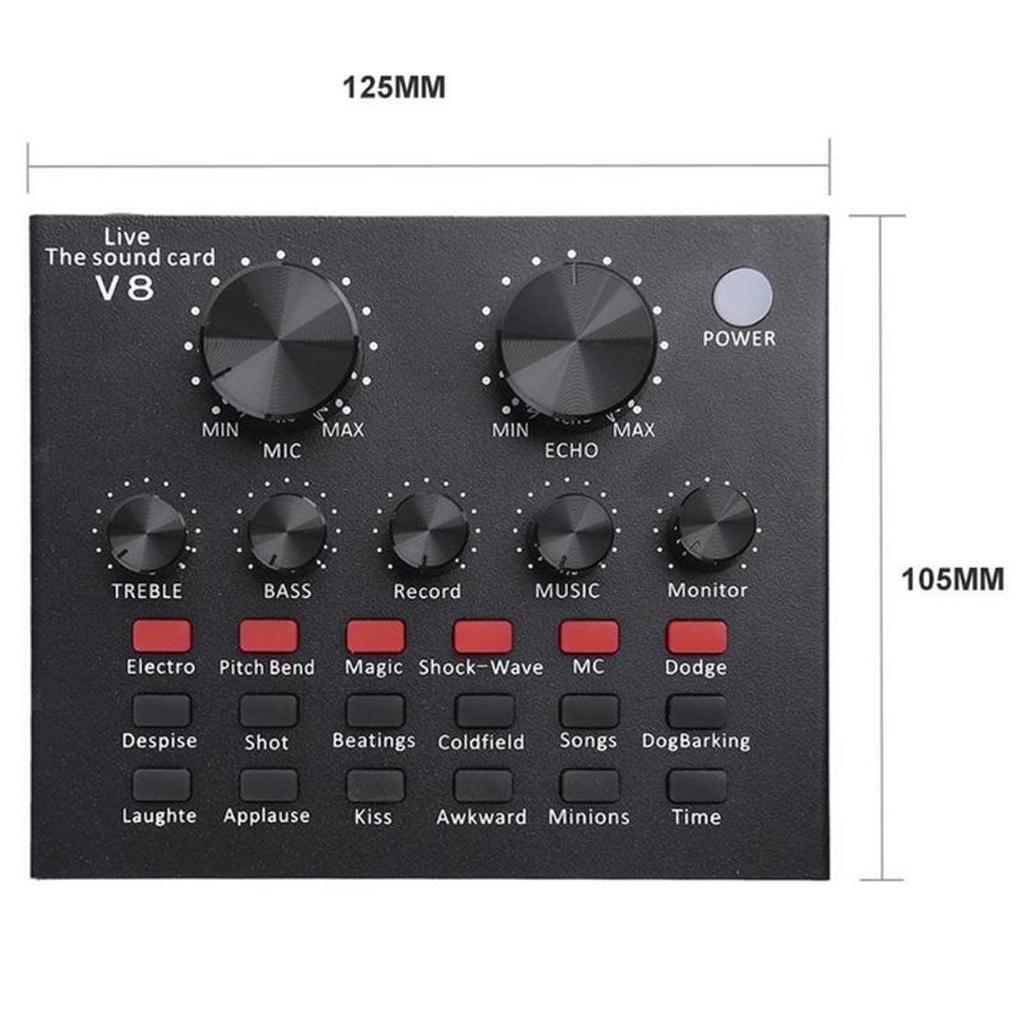 V8 USB Headset Live External Sound Card Dual DSP 12 Sound Effect Audio Mixer