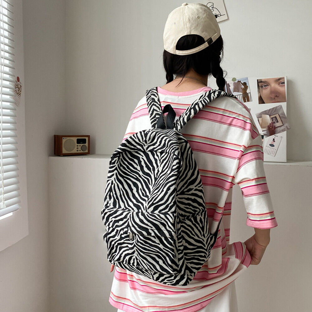 Fashion Women Zebra Pattern Printing Backpack Casual Large Capacity Handbag