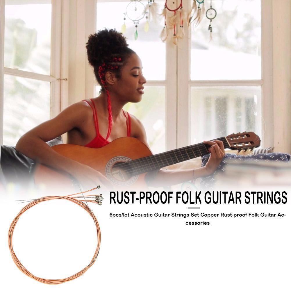 6pcs/set Copper Rust-proof Folk Guitar Strings Acoustic Guitar Parts (Red)