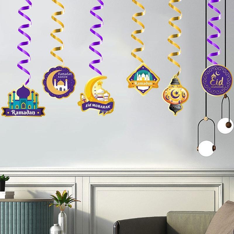 Eid Mubarak Swirl Pendant 6pcs/Set Moon Star Castle Spiral Hanging Ornament