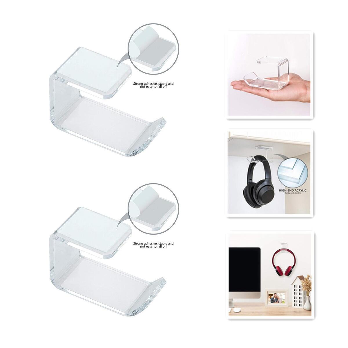 2x Acrylic Headphone Hanger Holder Desk Display Bracket with Adhesive Glues