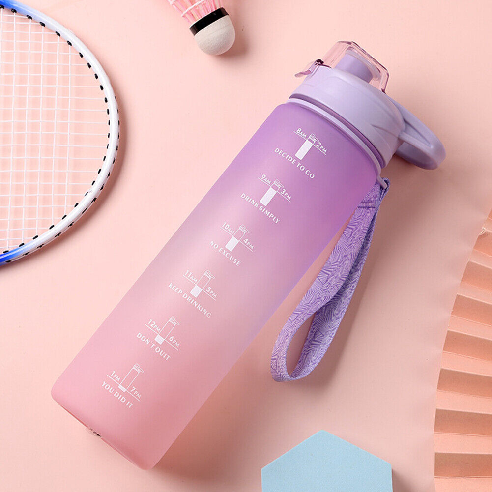 1000ml Sports Water Bottle with Time Marker Outdoor Fitness Cups (Purple)