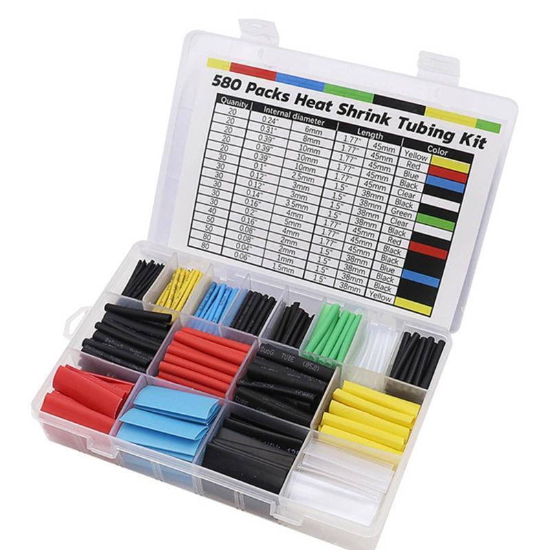 580 Pcs Heat Shrink Tube Wire Wrap Cable Sleeve Assortment Kit Insulation Tube