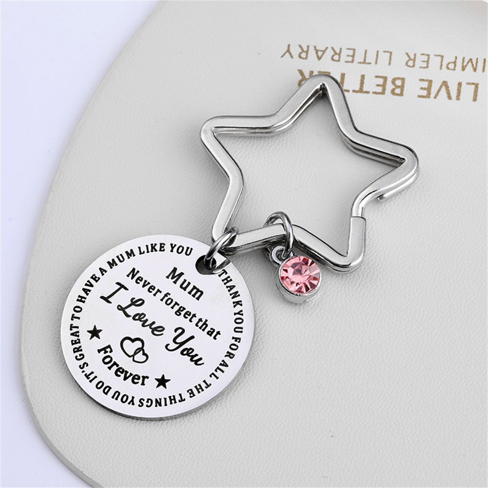 Star Engraved Stainless Steel Round Mother's Day Keyring Keychain Key Chains