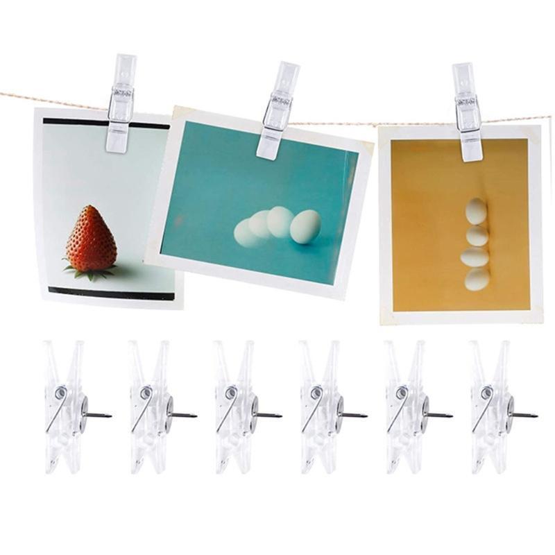 50PCS Decorative Photo Clip Pin Clear Push Pin Set Thumbtack 2-in-1 Push Pin