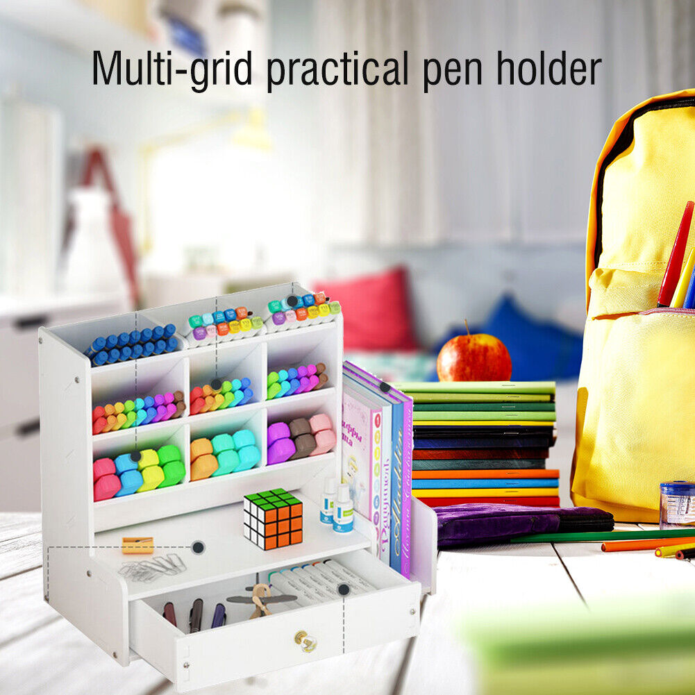 Inclined Wooden Pen Holder Fashion Desktop Office Storage Box with Drawer