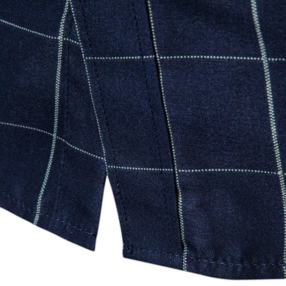 Men Plaid Cotton Shirts Spring Casual Youth Shirt Lapel Blouse (Blue)(4XL)