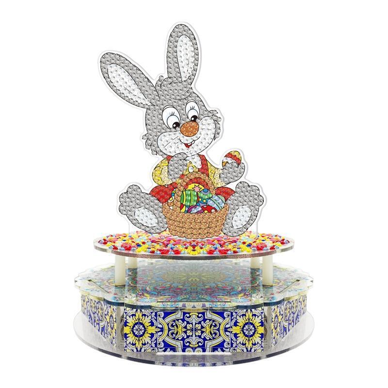 Easter Bunny with Basket Eggs DIY Diamond Painting Music Box with LED Light Gift
