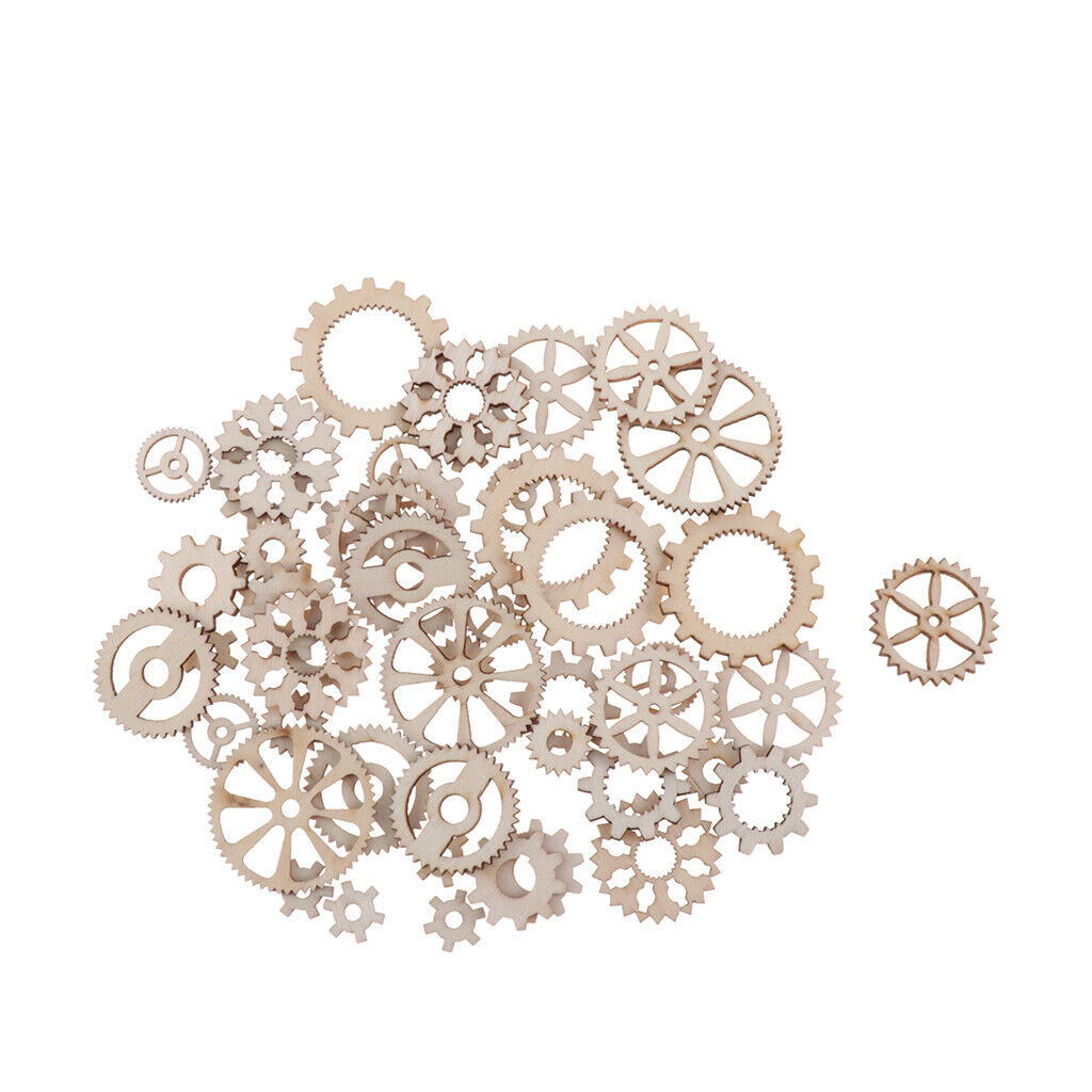 100 Pieces Mixed Size Hollow Gear Unfinished Wooden Pieces Embellishments
