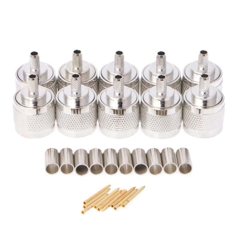 10Pcs N Male Plug Crimp RG58 RG142 LMR195 RG400 Coaxial Cable Straight Connector