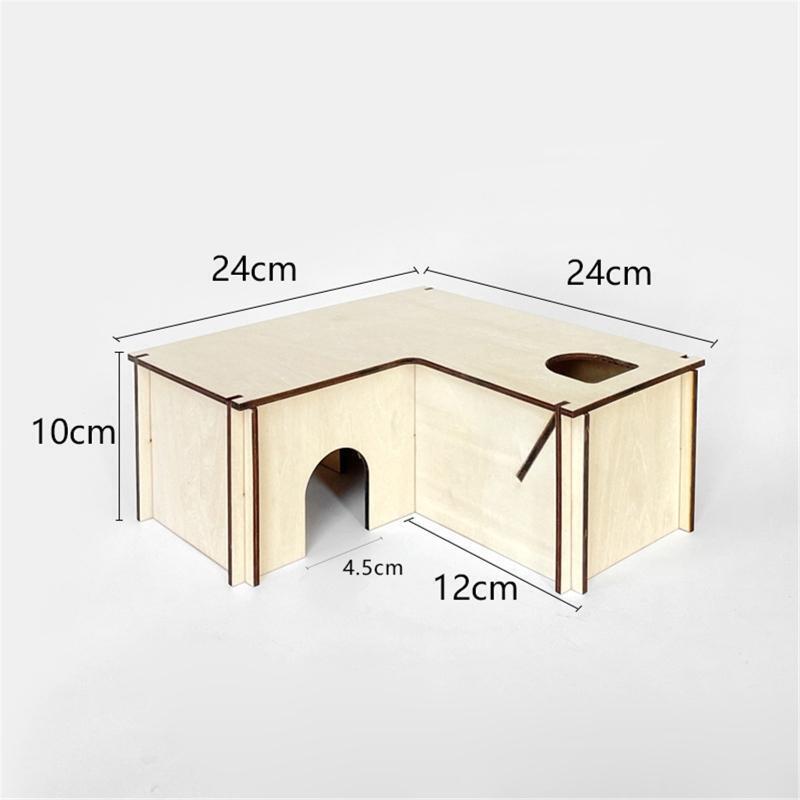Syrian Hamster House Wooden Hideout 3-Room L-Shape Safe for Small Animals