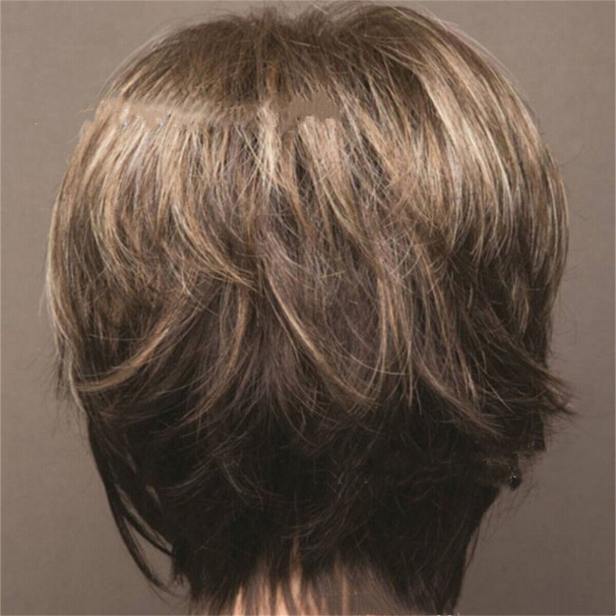 Short Straight Wig with Bangs Brown Highlight Blonde Synthetic Wigs for Women