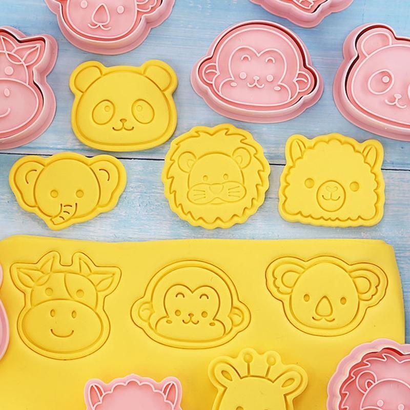 8 Pcs Lion Panda Shape Cookie Cutters and Stamper Cartoon Bakeware Tools