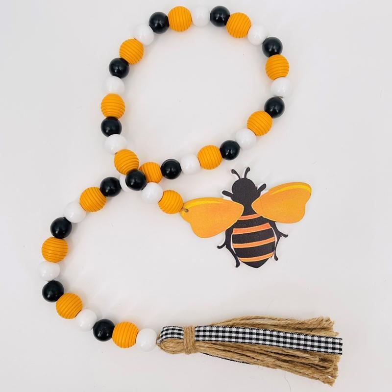 Creative Bee Wood Bead Garland Wooden Beads Tassel Chain Ornament