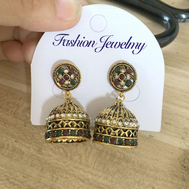 Ethnic Bali Jhumka Jhumki Brocade Crystals Mexico Gypsy Dangle Earrings Jewelry