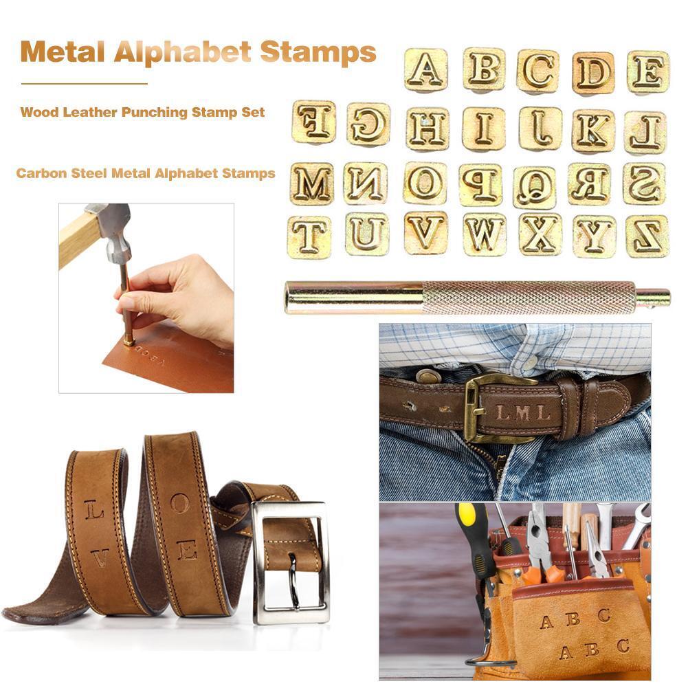 26pcs Wood Leather Punching Stamp Set Carbon Steel Metal Alphabet Stamps