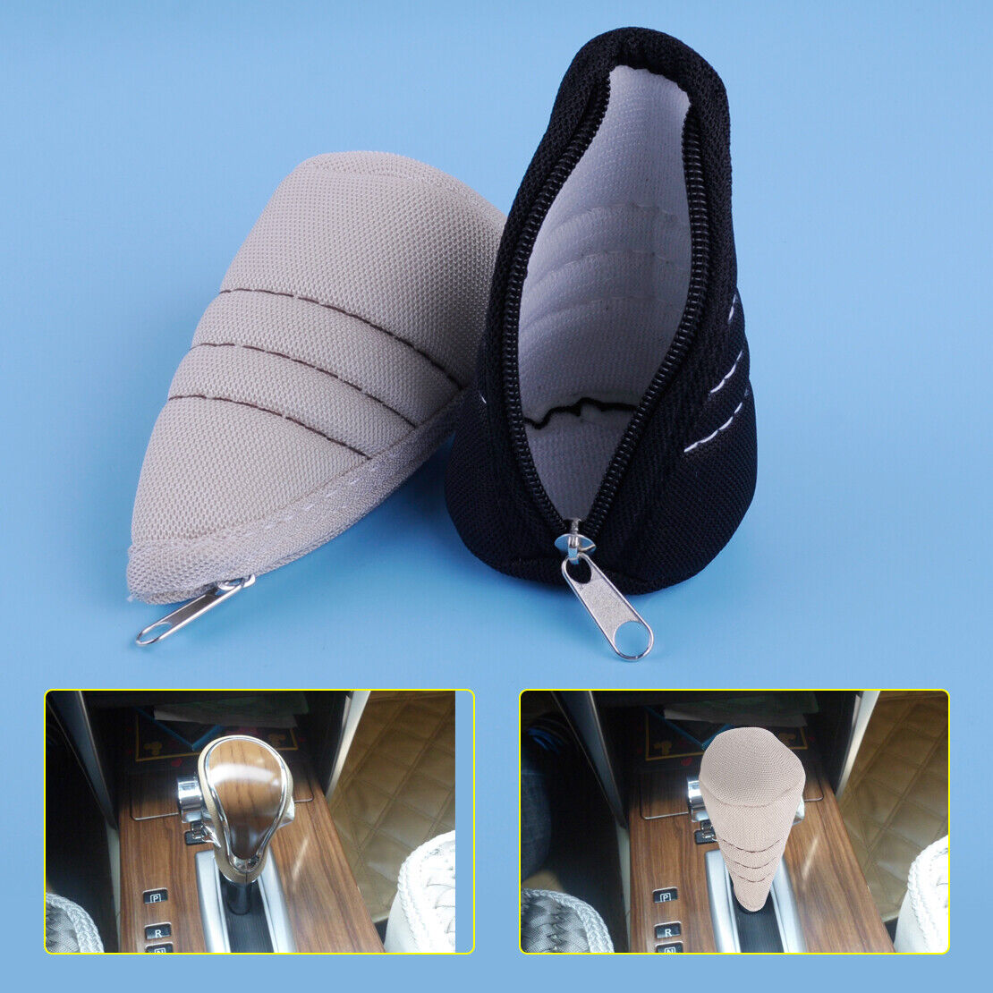 BLACK Car Gear Shift Knob Shifter Cover Sleeve Protection Antislip Zipper Li