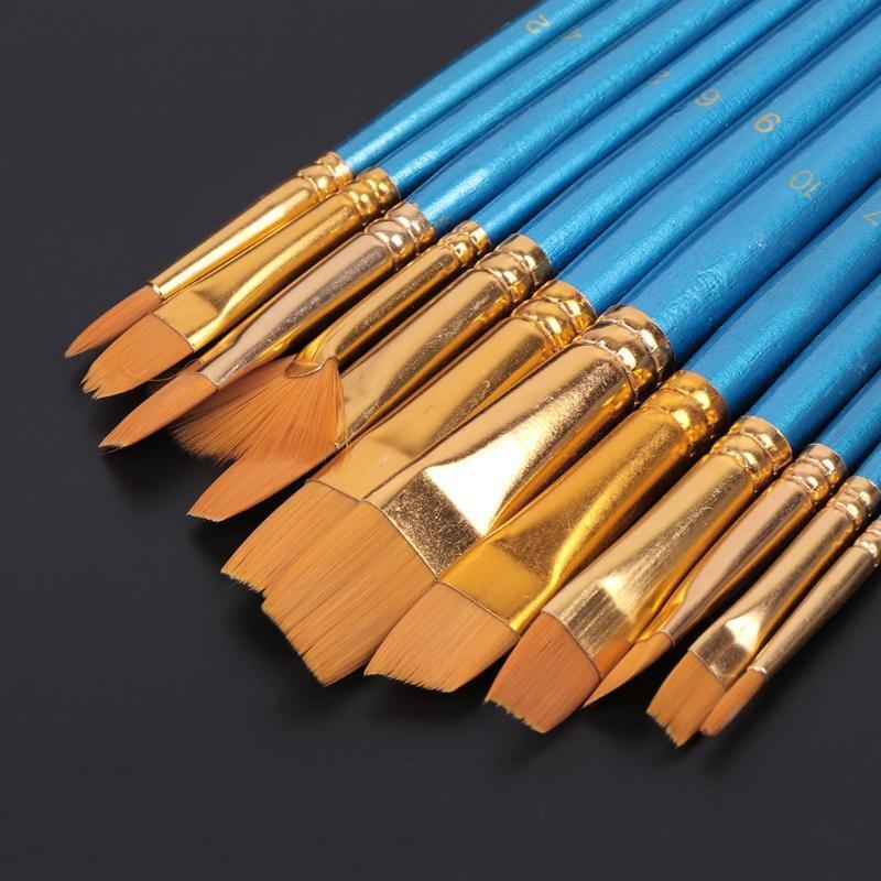14Pcs Acrylic Artist Paint Brush Oil Watercolor Painting Nylon Hair Palettes Set