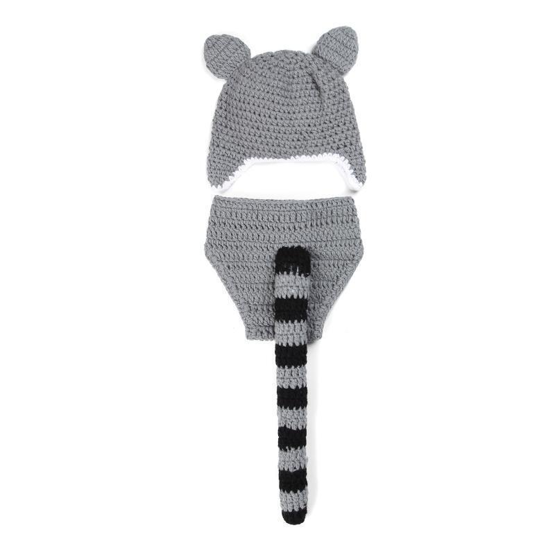 Handmade Tanuki Knit Hat Beanie Hat Shorts Set Photo Prop for Babies 0-3 Months