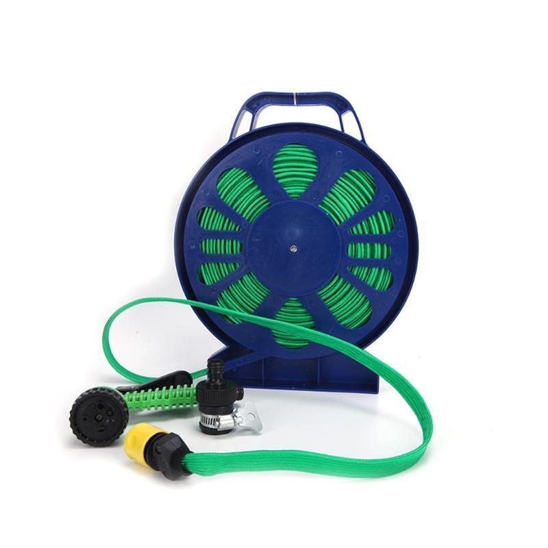 Foldable 590 inch Garden Outdoor Hose and Reel with Nozzle for Plant Watering